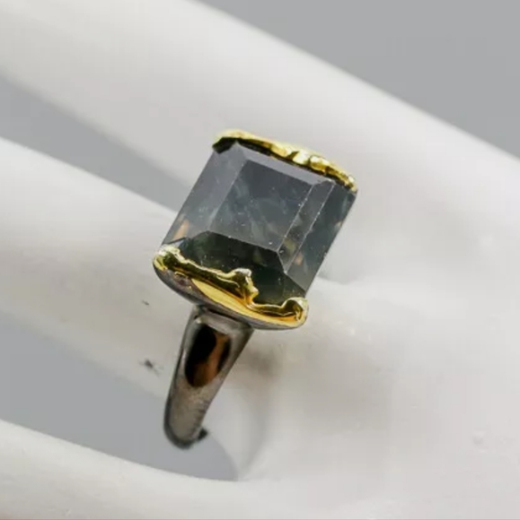 Knockout large Fluorite Solitaire Emerald cut ring sz 7.5 - Picture 5 of 12